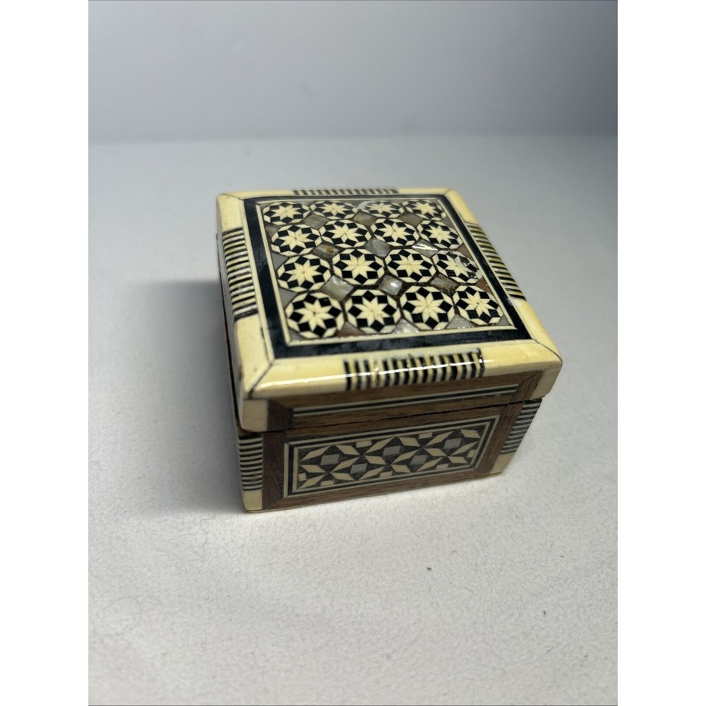 Trinket Jewelry Box Vintage Wooden Egypt with Mother of Pearl Inlay Handmade